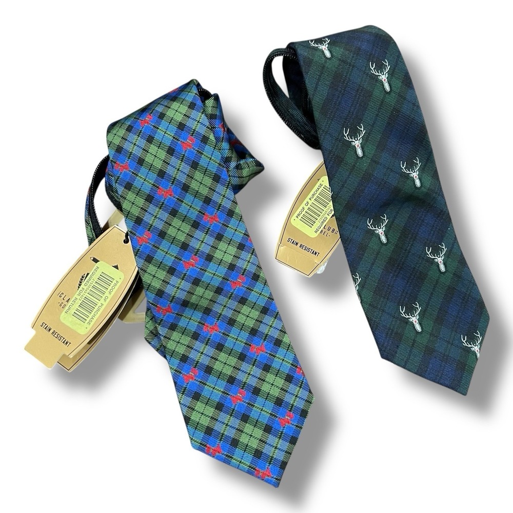Class Club Gold Label Boys Lot 2 Neck Ties Holidays WinterFamily Photos Reindeer
